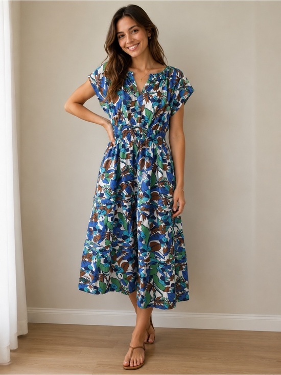C&C California Dresses & Skirts - C&C California Linen Blend Maxi Dress Tropical Print Fit And Flare Large Coastal